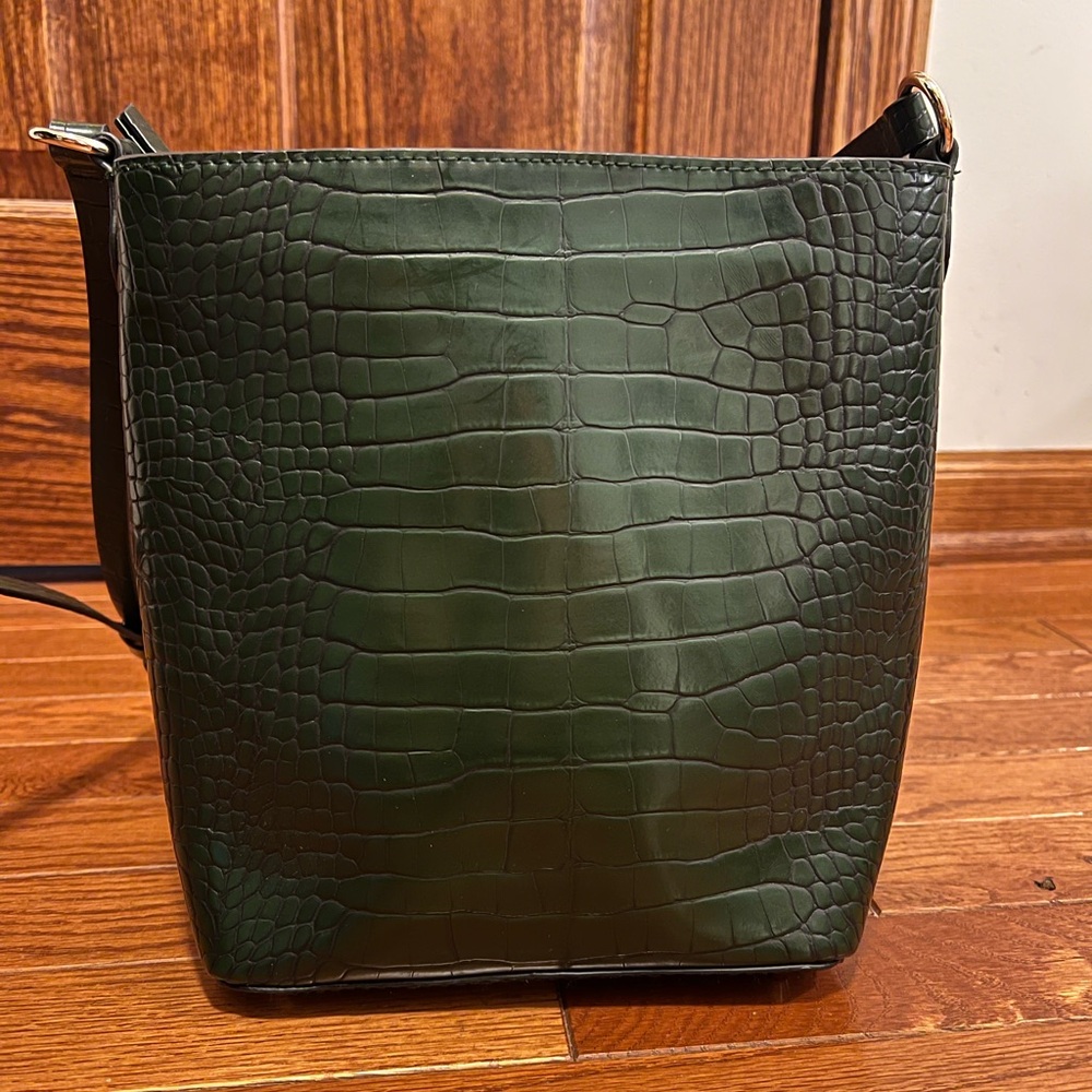 H&M Green Croc-Embossed Hobo Bag